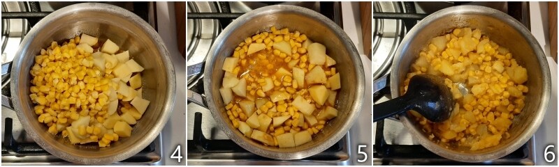 b. Kartoffeln und Mais aus der Dose kochen