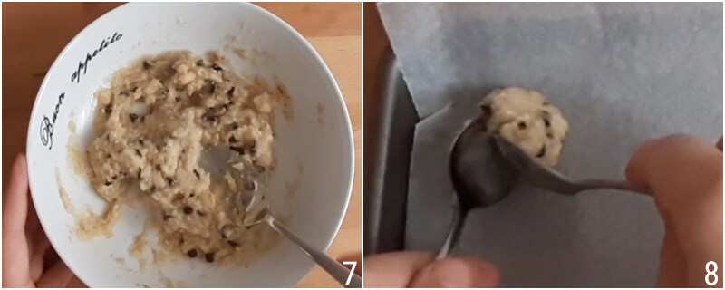 Bananenkekse mit Schokostückchen ohne Eier ohne Mehl il chicco di mais 3 Schokostückchen hinzufügen