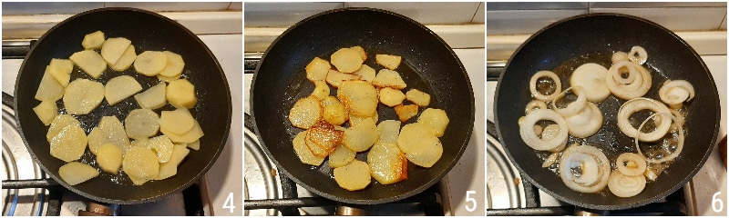 Blätterteig mit Kartoffeln, Zwiebeln und Speck Rezept salziger Kuchen mit Blätterteig Eiern Kartoffeln in der Pfanne leckerer Speck il chicco di mais 2