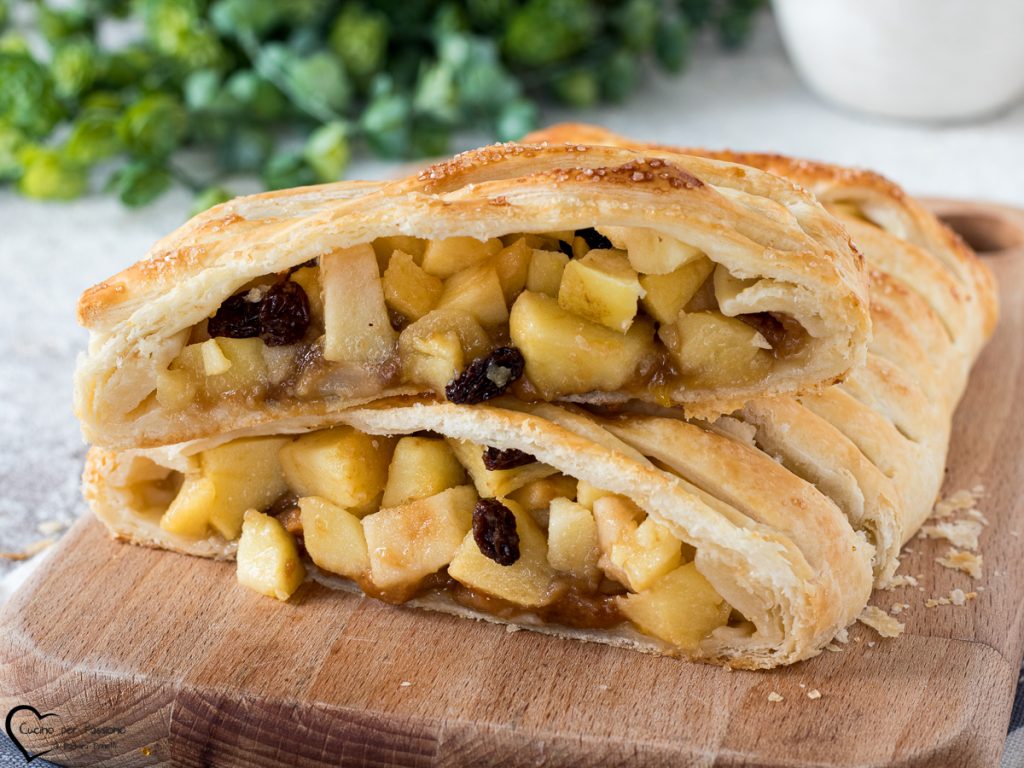 blätterteigrolle mit äpfeln und marmelade