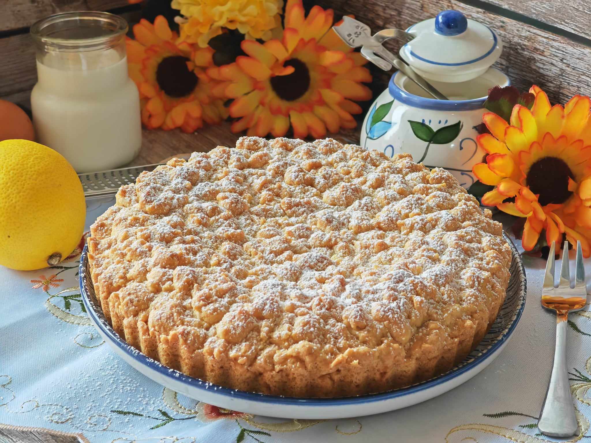 Sbröselkuchen mit Vanillepudding