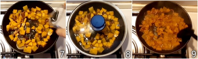 c. stufare la zucca delica finché non diventa cremosa