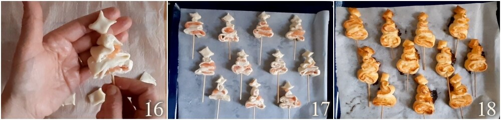 f. Lachs-Blätterteig-Weihnachtsbäume mit Stracchino im Ofen backen