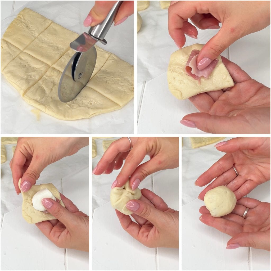 Schinken-Mozzarella-Bomboloni ohne Teig