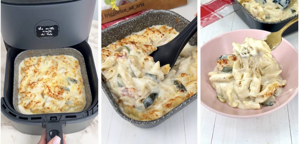 Cremige übrig gebliebene Pasta in der Heißluftfritteuse