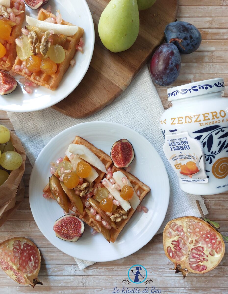 Frühstückswaffeln mit Herbstfrüchten und kandiertem Ingwer