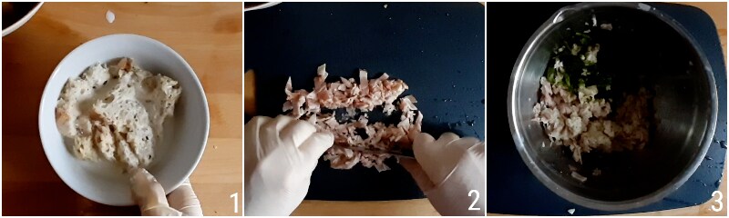 gefüllte Artischocken in der Pfanne mit Brotkrumen Speck Käse leckeres Rezept il chicco di mais 1 Füllung zubereiten