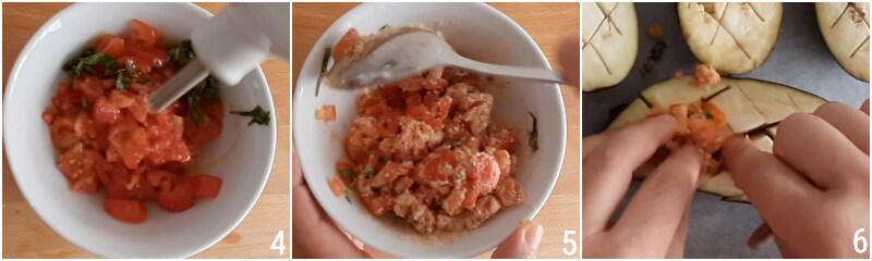 gefüllte Auberginen ohne Fleisch gratiniert vegetarisches Rezept Auberginen als Boot il chicco di mais 2 mit Tomaten füllen