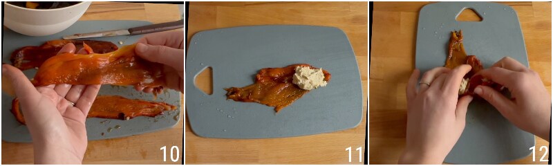 gefüllte Paprika-Röllchen mit Thunfisch frisches Sommerrezept mit gerösteten Paprika il chicco di mais 5 Paprika füllen