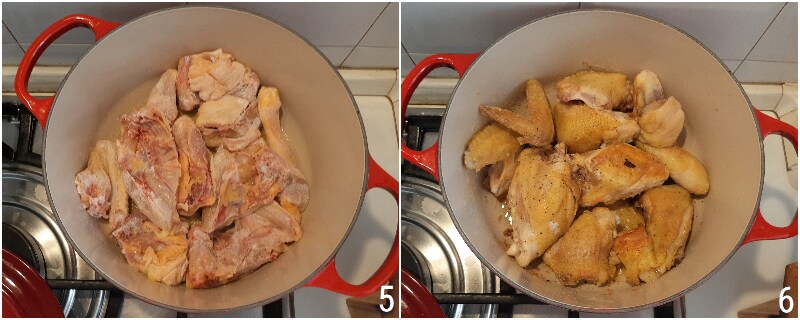 Hähnchen allo Scarpariello Rezept neapolitanisches Hähnchen im Topf mit Tomaten Zwiebeln als Hauptgericht + Soße für Pasta il chicco di mais 3 Hähnchen anbraten