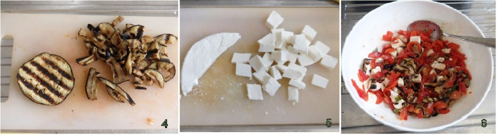 kalter Nudelsalat mediterran mit Auberginen und Tomaten