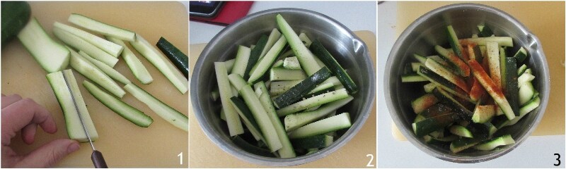 knusprige Zucchini-Sticks aus dem Ofen mit Paniermehl, Parmesan und Gewürzen, leichtes und schnelles Rezept mit Video il chicco di mais 1 Zucchini in Stifte schneiden