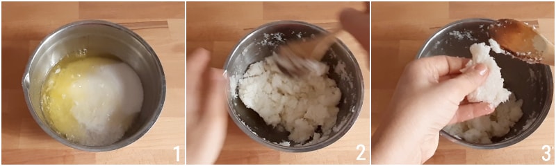 Kokosplätzchen nur mit Eiweiß, Gebäck mit Kokosmehl, glutenfrei, laktosefrei, Rezept mit Video, il chicco di mais 1 Teig machen