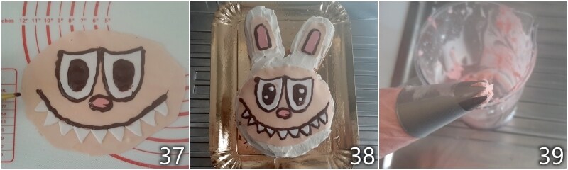 o. fare i contorni scuri con il cioccolato e montare la faccia in pasta di zucchero sulla torta