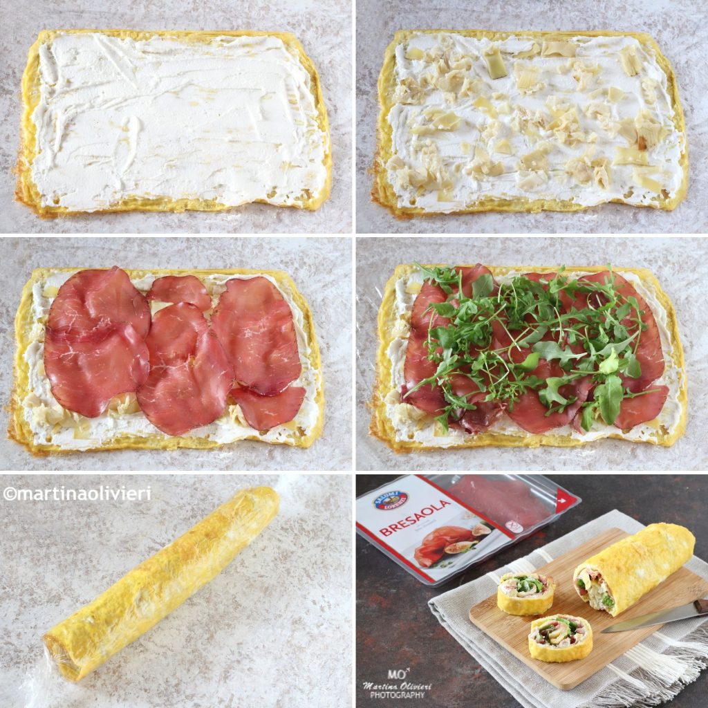 Omeletterolle mit Ricotta, Bresaola und Artischocken
