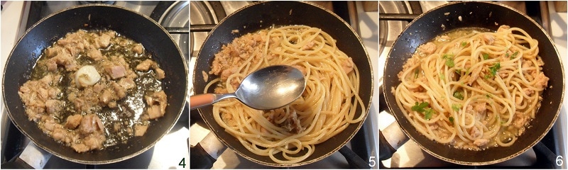pasta mit Thunfisch ohne Tomate Spaghetti mit Thunfisch ohne Tomate cremig il chicco di mais 2 die Pasta schwenken