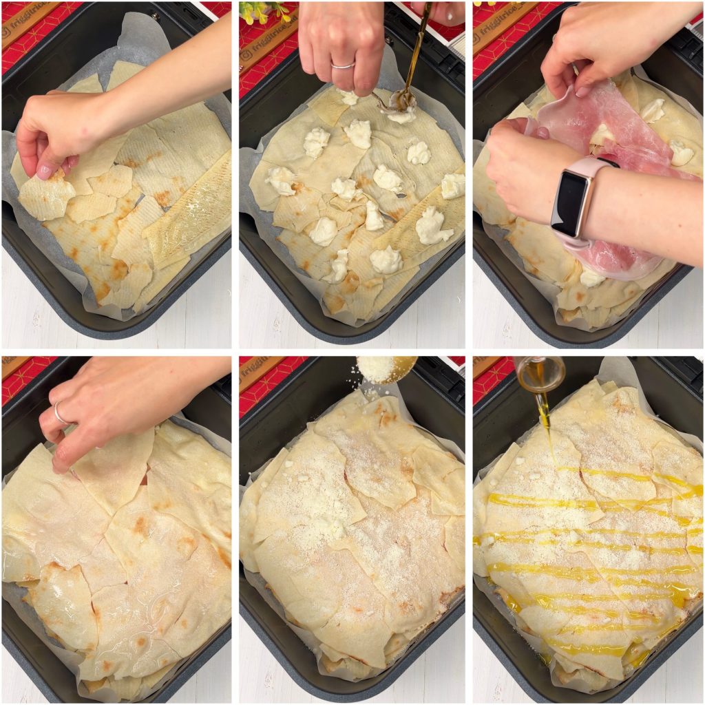 Focaccia aus Pane Carasau mit Stracchino und Schinken