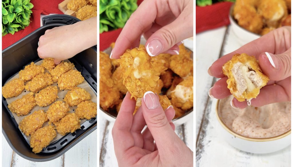 Gefüllte schmelzende Nuggets in Heißluftfritteuse
