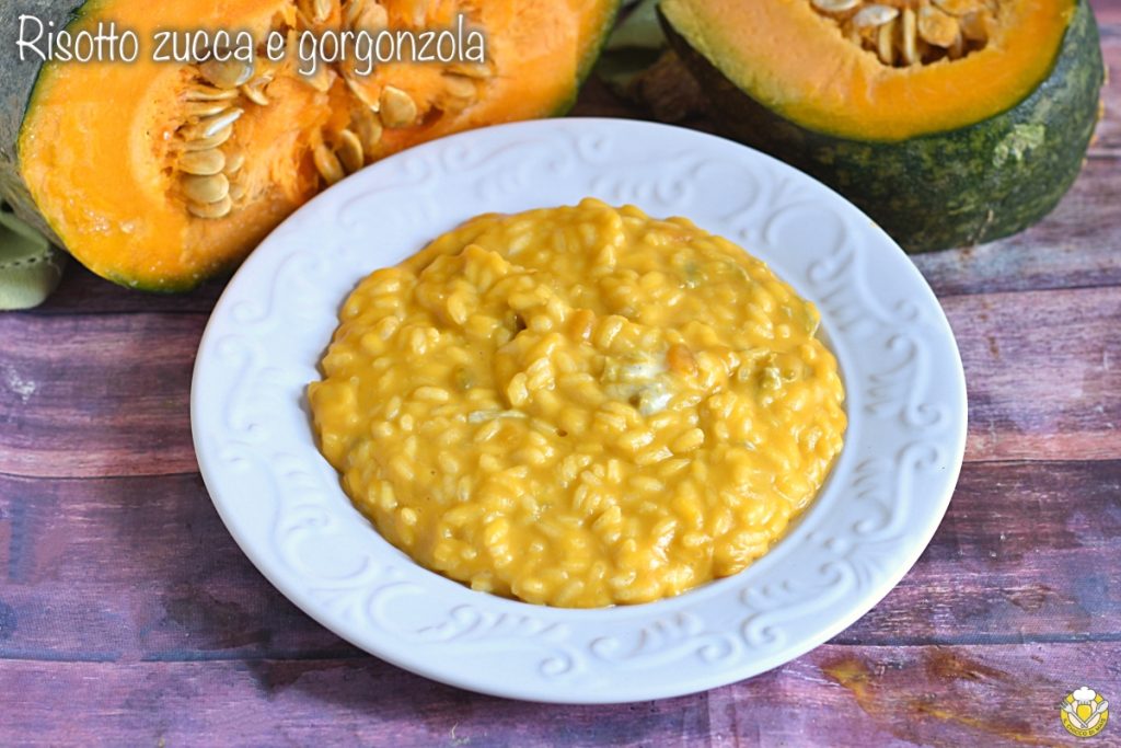 cremiger und würziger Risotto mit Kürbis und Gorgonzola, einfaches Herbstrezept mit Delica- oder Mantua-Kürbis, il chicco di mais