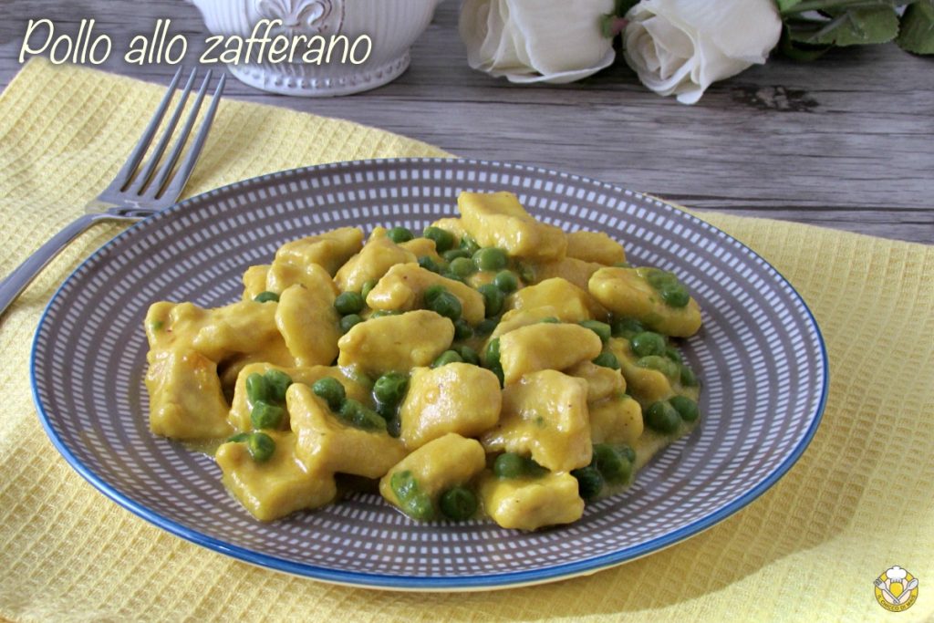 Safran-Hähnchenstücke mit Erbsen Rezept saftige Hähnchenbrust für Kinder il chicco di mais