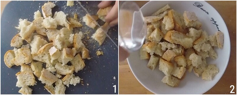 toskanische Panzanella Originalrezept mit Gurke Tomate Zwiebel Brotsalat aus altem Brot der Maiskorn 1 Brot einweichen