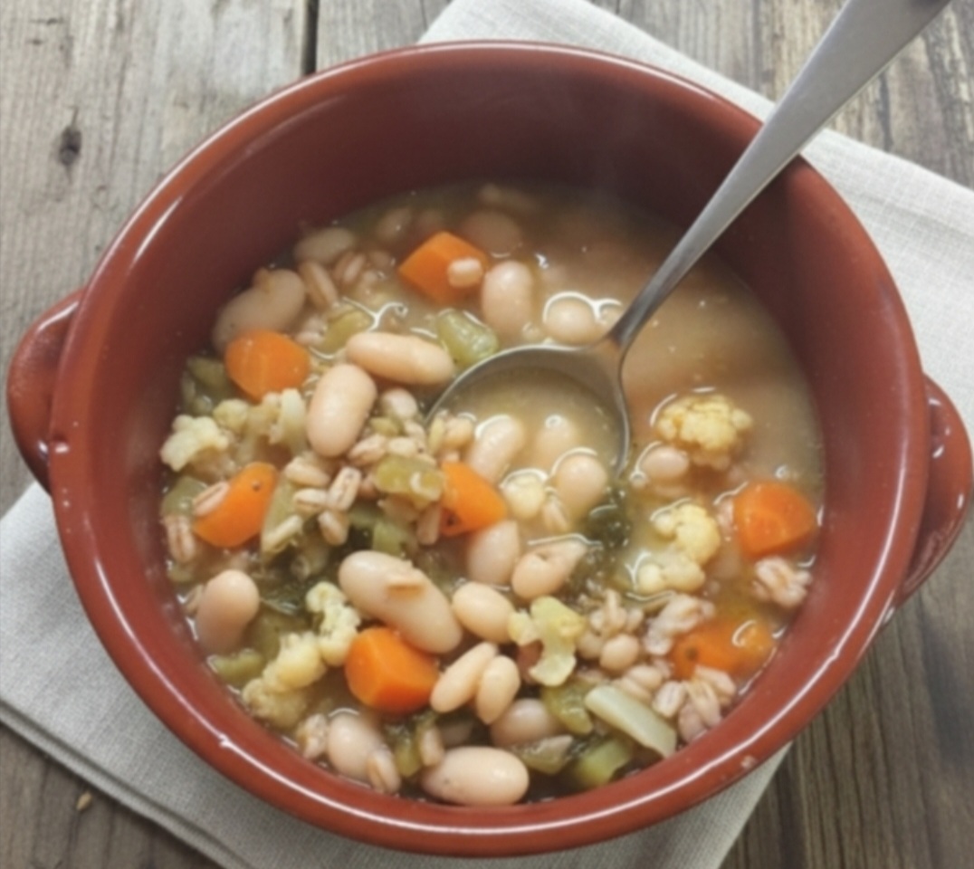 Vollkorn-Gerste-Suppe und Gemüse