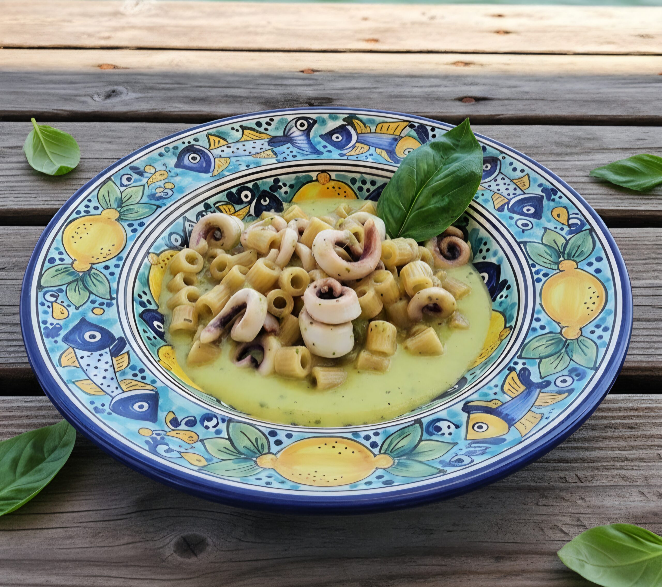 Tubetti mit Kartoffelcreme und Tintenfischen