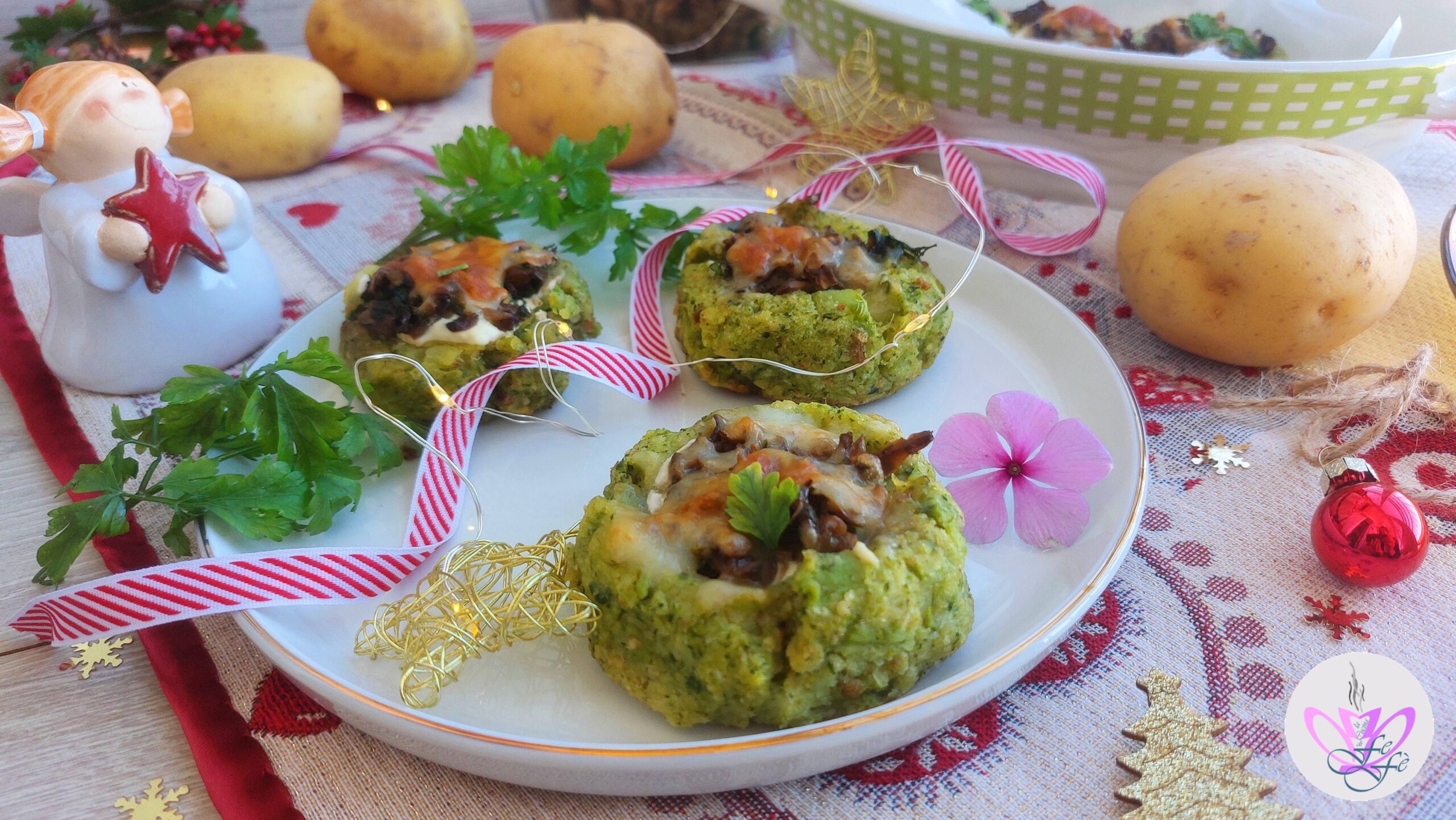 KARTOFFEL- UND BROKKOLI-NESTER GEFÜLLT MIT RICOTTA UND PILZEN