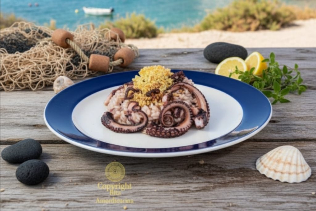 Risotto mit kleinen Oktopussen und kandierter Zitrone