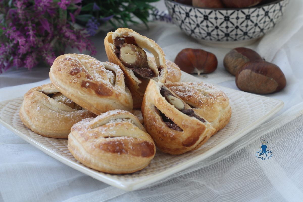 Blätterteiggebäck gefüllt mit Kastanien und Nutella