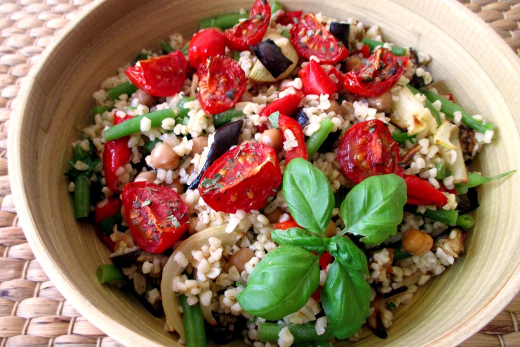 Bulgur mit Kichererbsen und gegrilltem Gemüse, Mangia senza Pancia