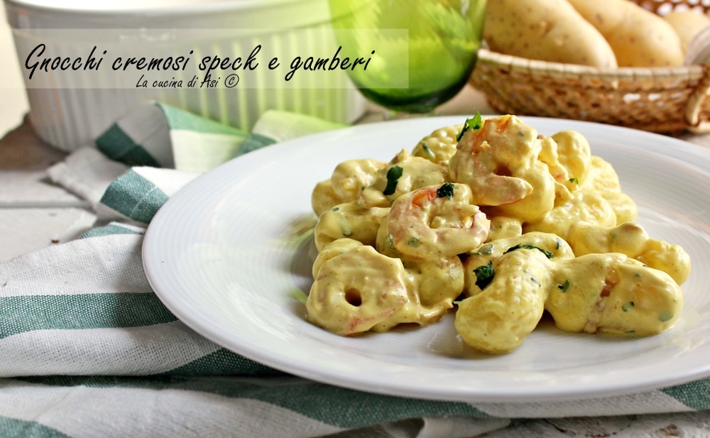 Cremige Gnocchi mit Speck und Garnelen