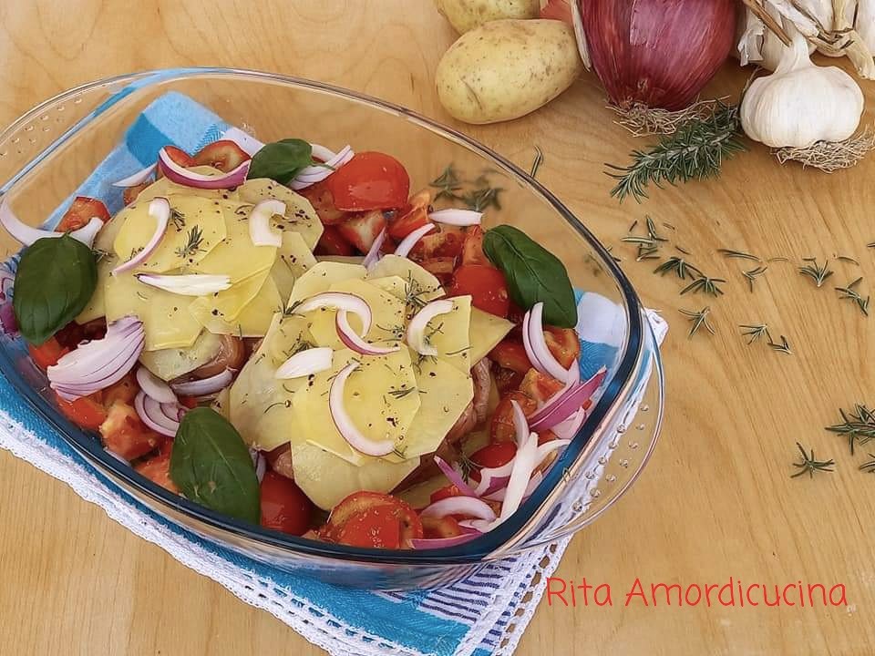 Fischmedaillons und gratiniertes Gemüse