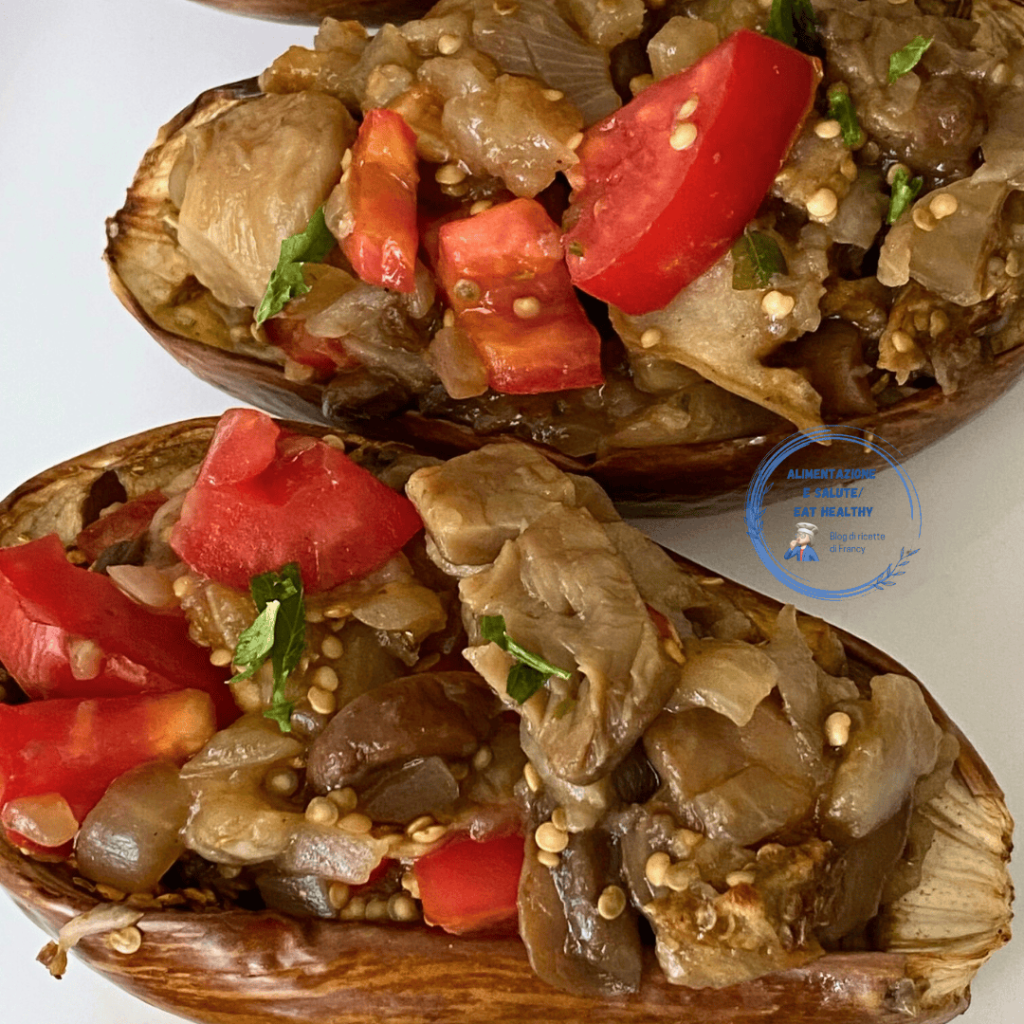 Vegane Auberginen mit Pilzfüllung