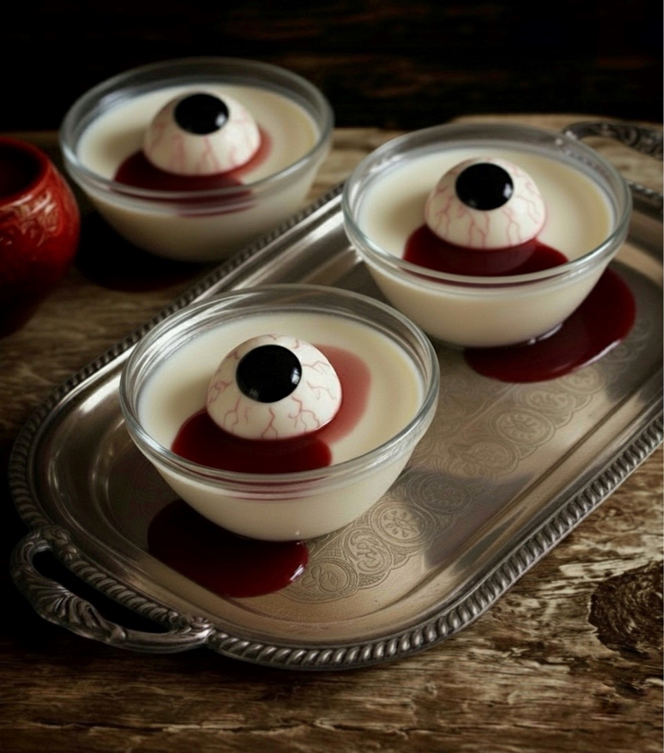 BLUTIGE AUGEN AUS PANNA COTTA