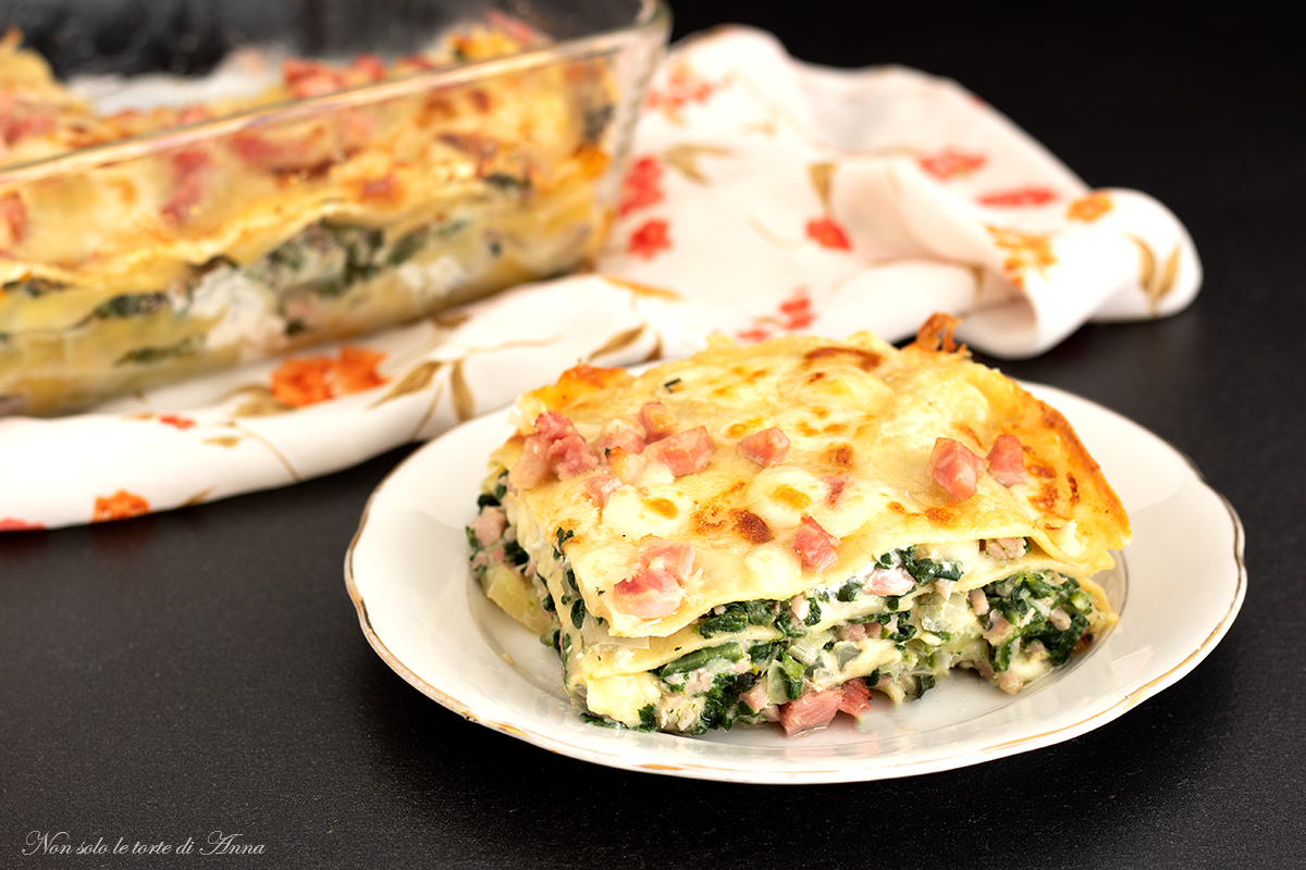 Weiße Lasagne mit Mangold, Schinken und Käse