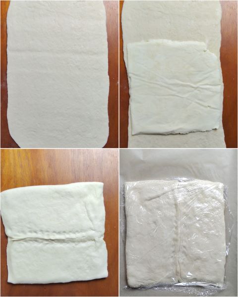 formen Sie ein Rechteck, legen Sie das Butterstück in die Mitte und schließen Sie die freien Kanten zur Mitte