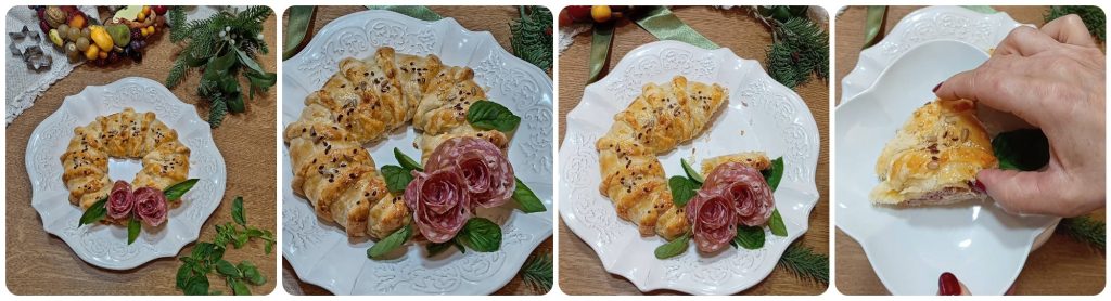 Blätterteigkranz mit Wurst und Käse