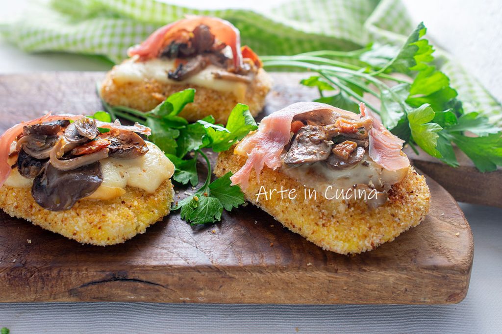Kartoffel-Crostini Speck und Pilze