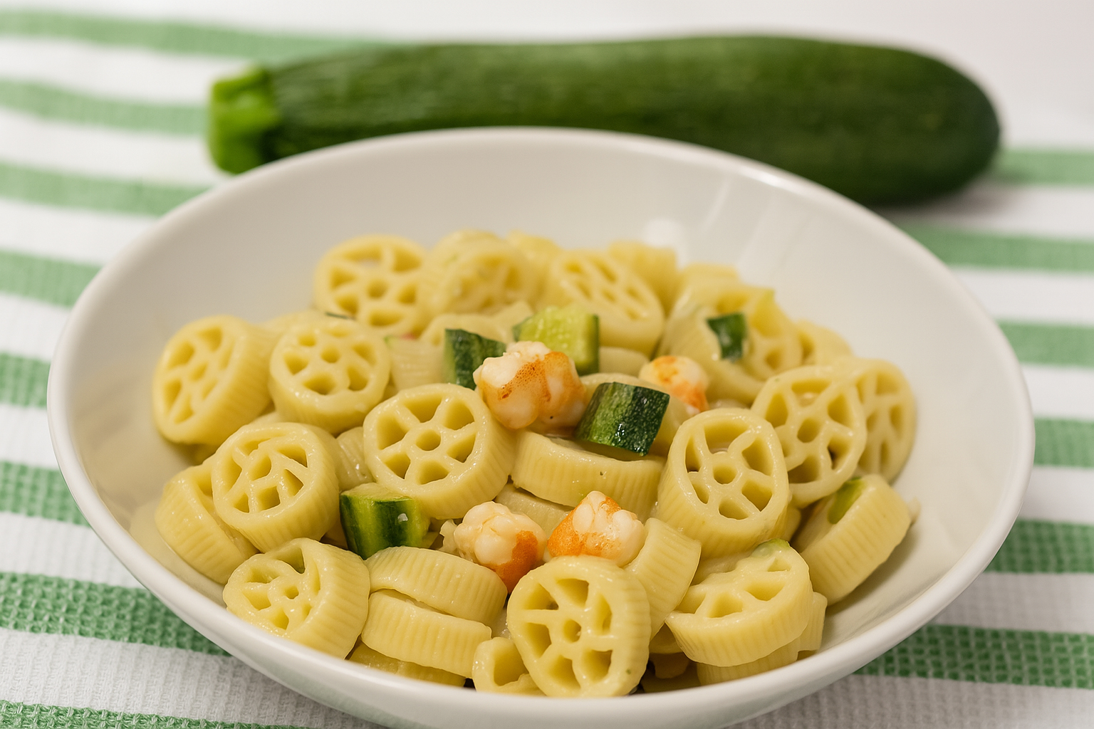 Pasta mit Zucchini und Garnelen