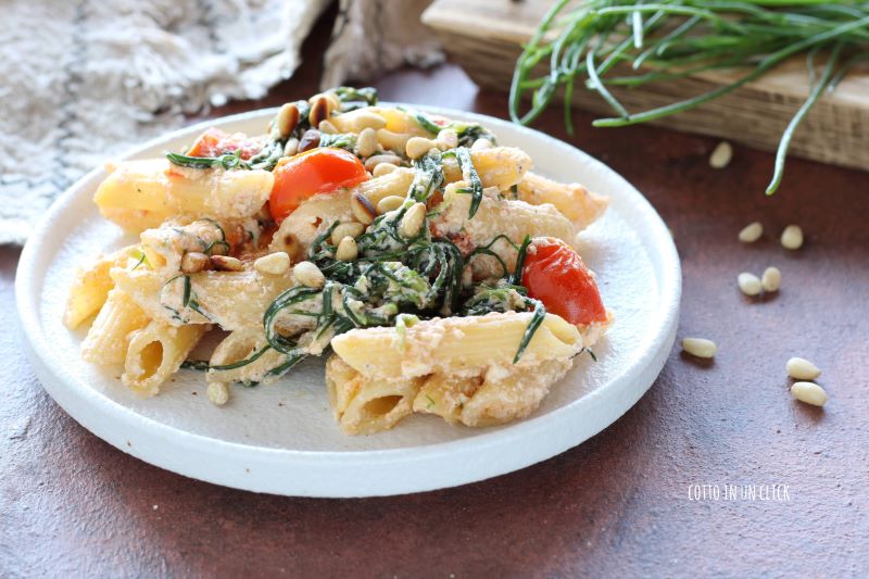 pasta mit Mönchsbart und Ricotta, blitzschnell und cremig