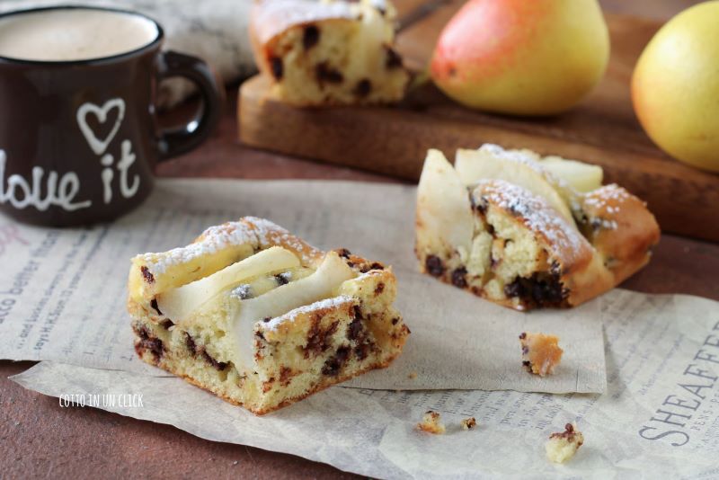 Ricotta-, Birne- und Schokoladenkuchen, fluffig und ohne Butter