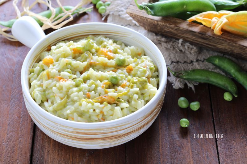 Risotto mit Erbsen und Kürbisblüten im Schnellkochtopf