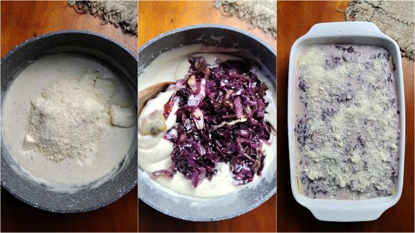 preparazione delle lasagne radicchio e taleggio