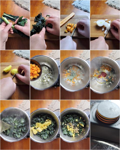 Vorbereitung der Grünkohl und Kichererbsensuppe