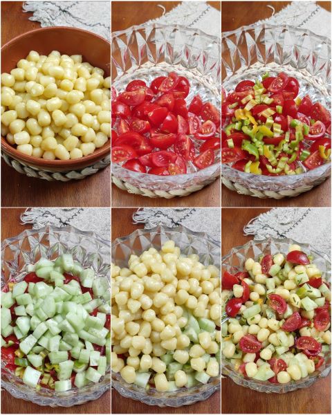 Zubereitung der kalten Gnocchi mit Gemüse