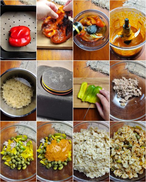 Zubereitung der Pasta mit Paprikacreme und Thunfisch