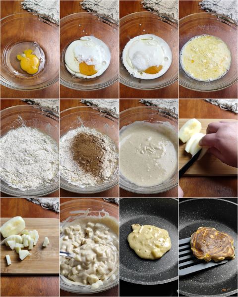 Zubereitung der Pfannkuchen mit Äpfeln und Zimt