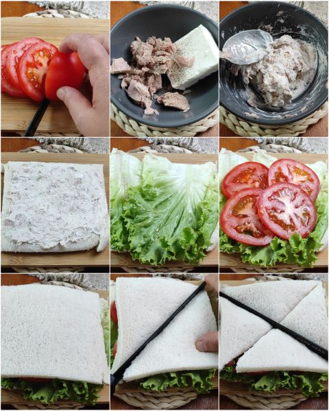Zubereitung der Thunfisch- und Tomatensandwiches