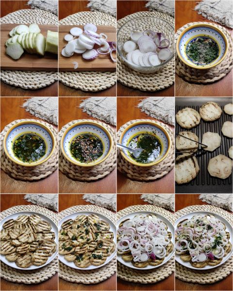 Zubereitung des Auberginen-Zwiebel-Salats